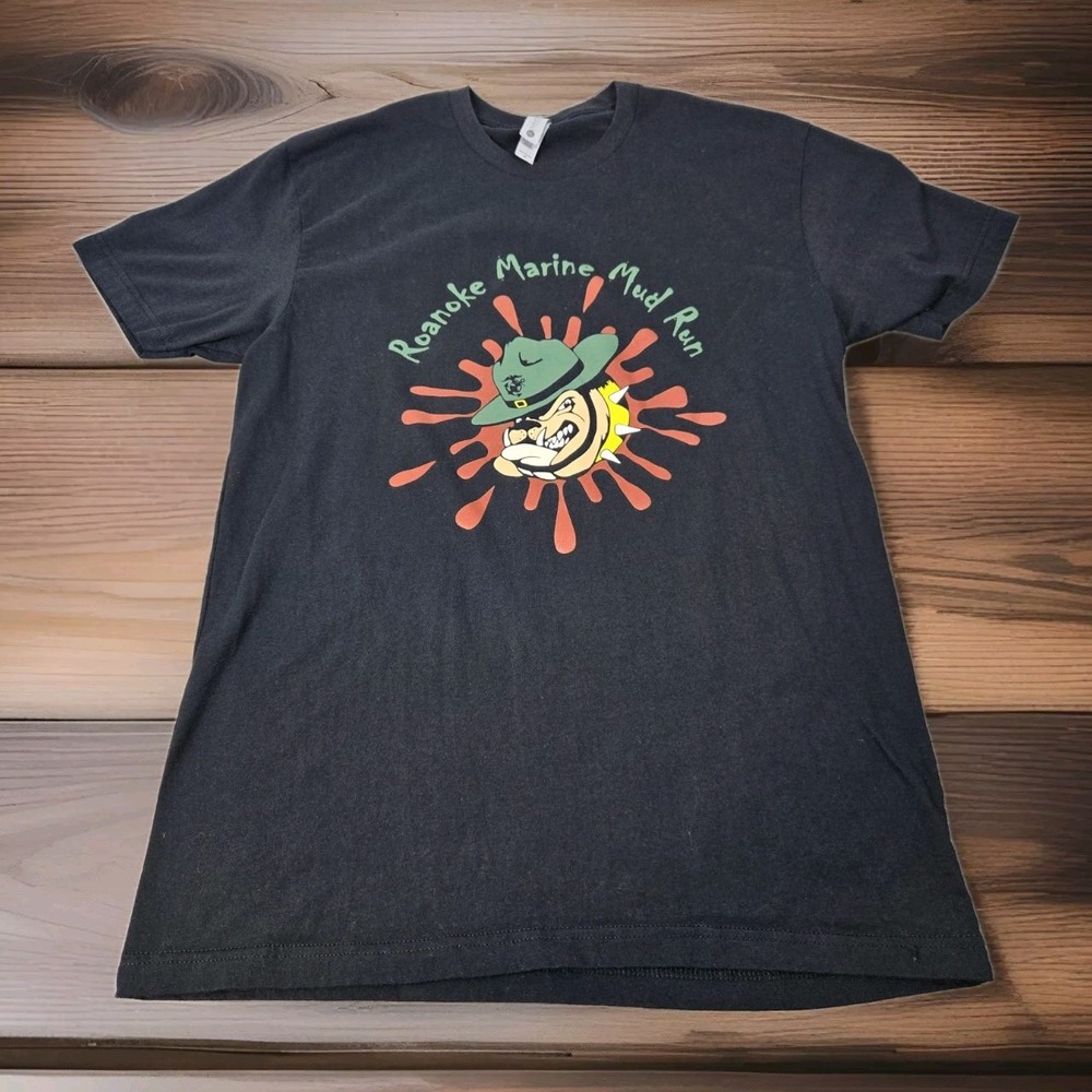 Roanoke Marine Mud Run T Shirt‎ Mens M Black Muddy Bulldog Print Short Sleeve